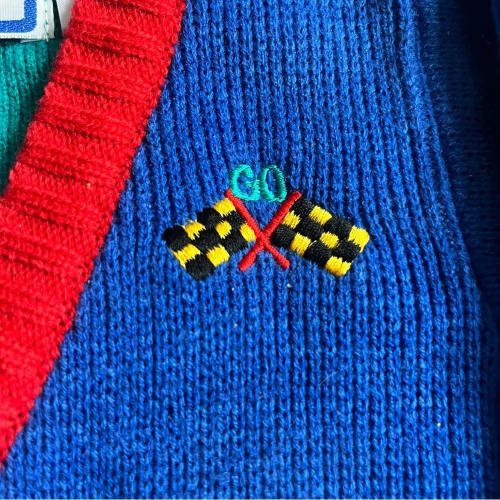 Vintage Baby Toddler Vibrant Racecar Knit Cardigan Sweater Colorful 12 Months - Picture 2 of 6